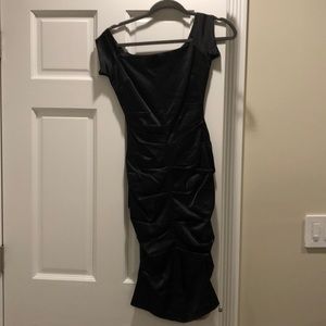 Black satin Cache Dress